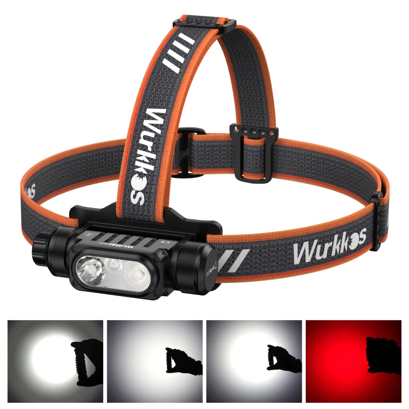 Wurkkos HD16 headlamp max output 2500lumen 297M, Configure spot&flood&red light with Convenient rotary switch