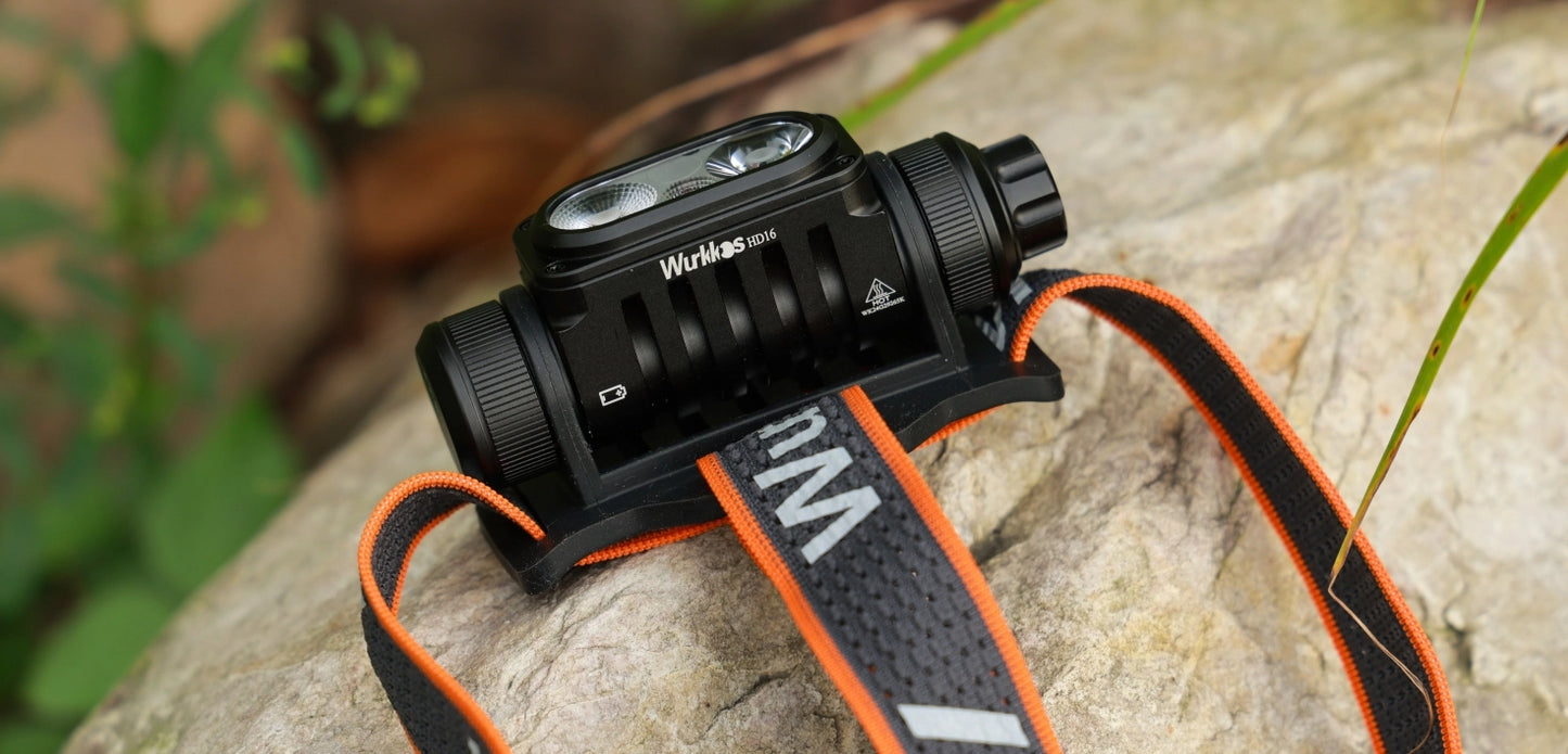 Wurkkos HD16 headlamp max output 2500lumen 297M, Configure spot&flood&red light with Convenient rotary switch