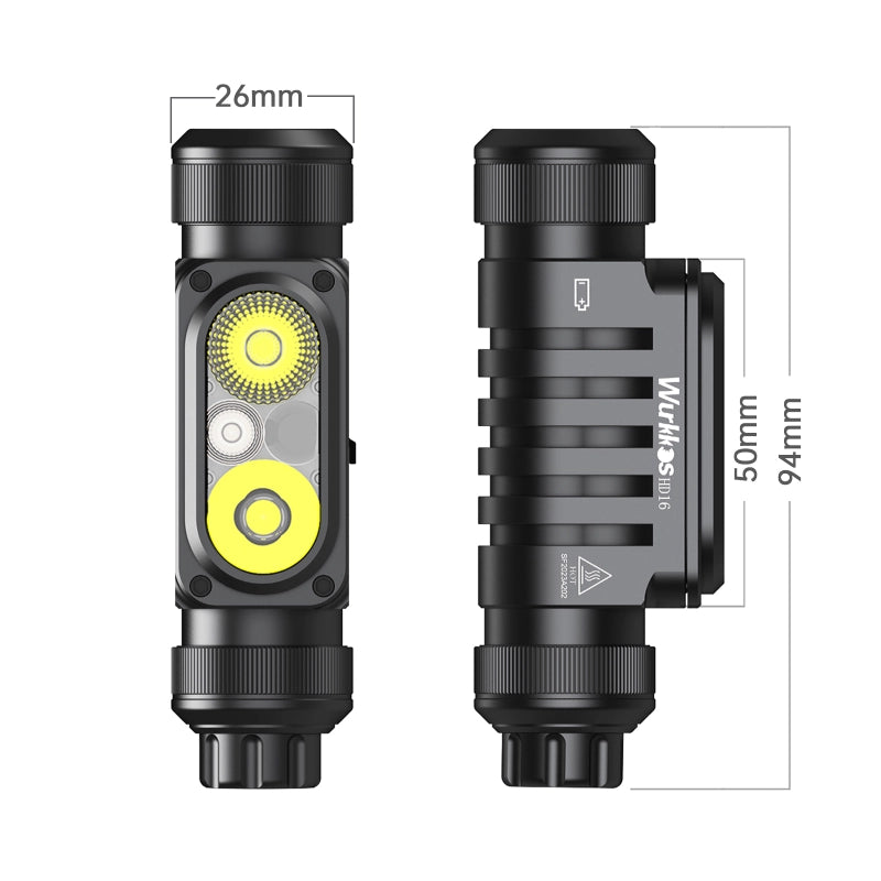 Wurkkos HD16 headlamp max output 2500lumen 297M, Configure spot&flood&red light with Convenient rotary switch