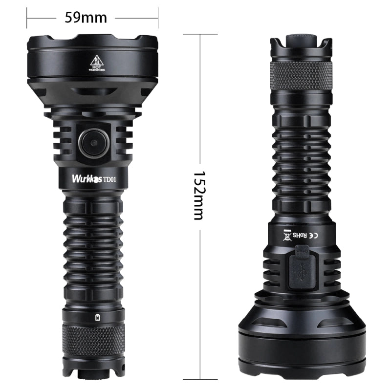 Mega thrower - Wurkkos TD01C 21700  SFT40 6500k  USB-C 2200LM Torch PMMA Lens Throw 1039M IPX8 Waterproof Tail Switch - battery included