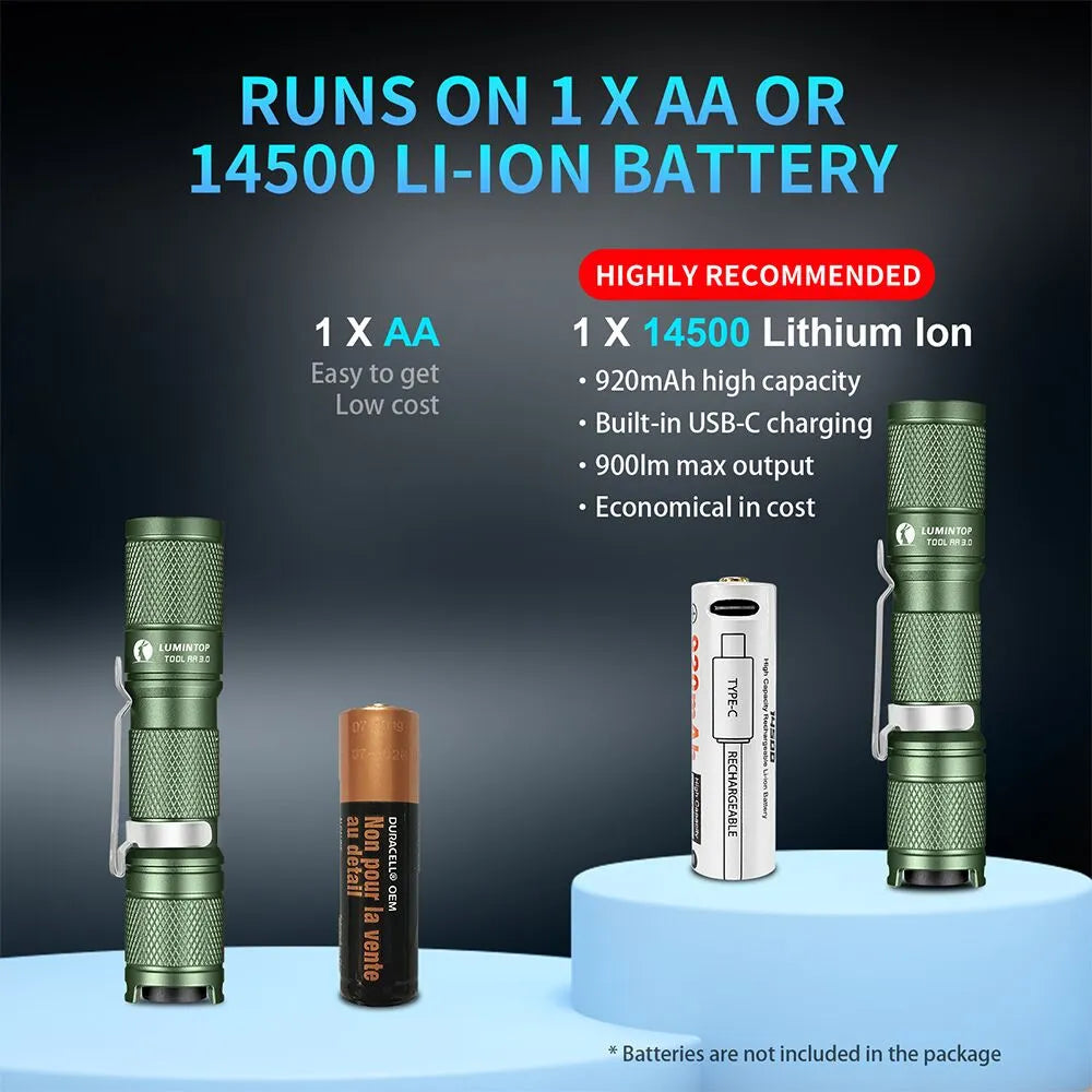Lumintop Tool AA 3.0 14500/ AA free GITD diffuser(battery not inc) - Choose colour