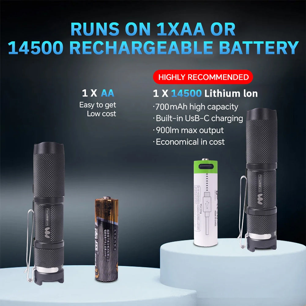 Maeerxu EC11 mini flashlight AA/14500 dual fuel Nichia 219c 5000k - Black