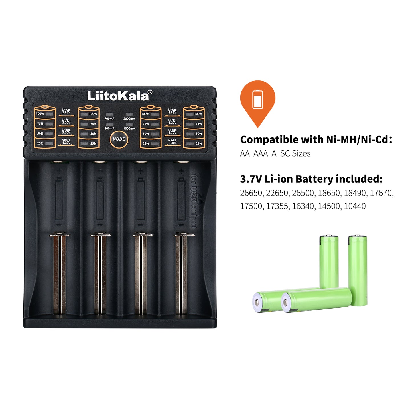 LiitoKala Lii-402 li-ion / ni-mh/ni-cd 4 bay battery charger
