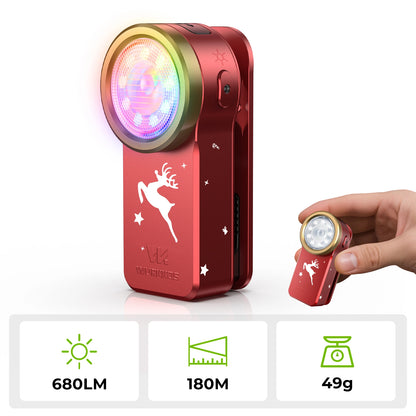 Wurkkos HD03 Clip Light, 680LM USB C Rechargeable Pocket Flashlight, with Spotlight/Floodlight(95 CRI)/RGB Lights/Magnet Inside/Buck Driver/ IPX6 Waterproof