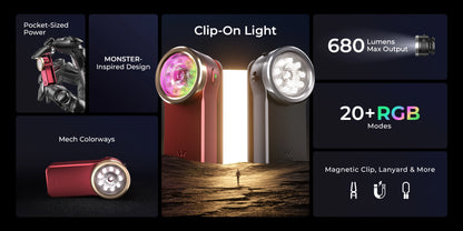 Wurkkos HD03 Clip Light, 680LM USB C Rechargeable Pocket Flashlight, with Spotlight/Floodlight(95 CRI)/RGB Lights/Magnet Inside/Buck Driver/ IPX6 Waterproof