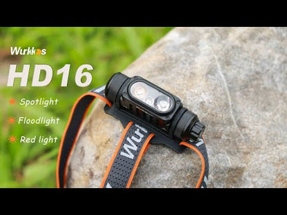 Wurkkos HD16 headlamp max output 2500lumen 297M, Configure spot＆flood＆red light with Convenient rotary switch