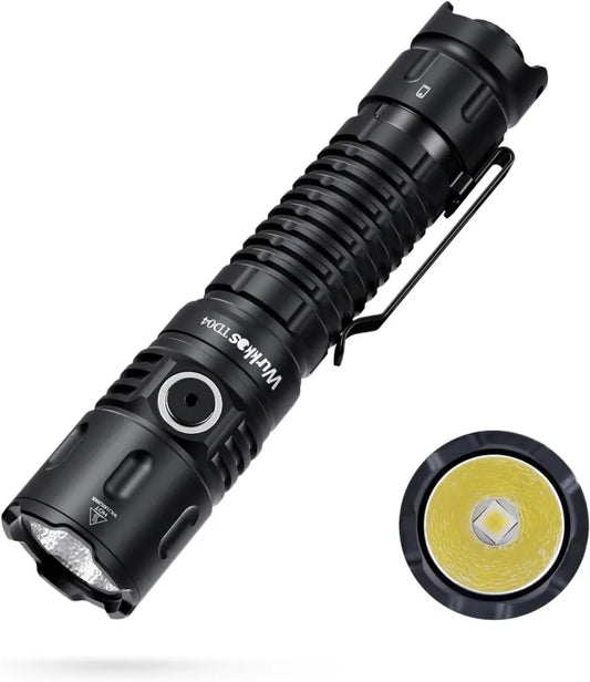 Black Wurkkos TD04 XHP50D HI Rechargeable Flashlight USB-C 3000 lumens Torch IP68 Waterproof EDC Tail Switch,21700 Battery Two Groups Tactical - Battery Included